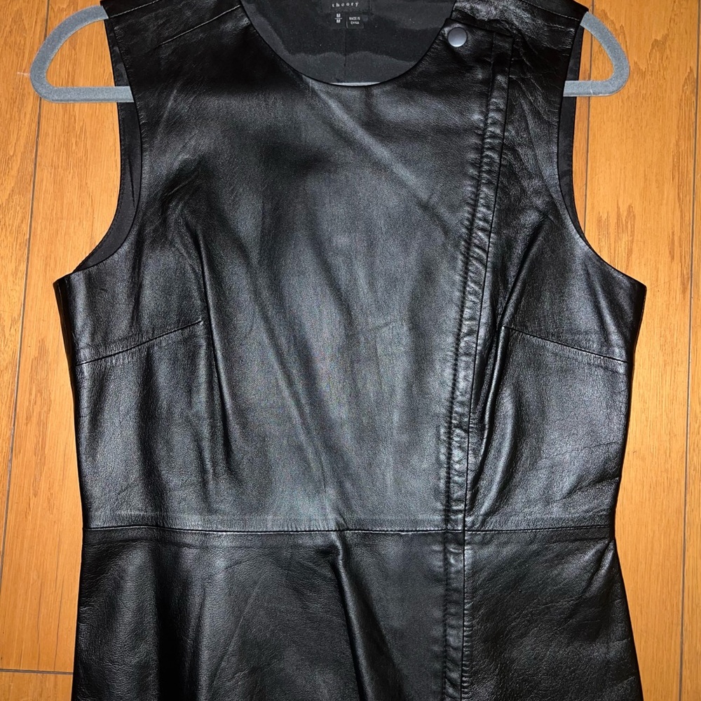 Theory Black Leather Sleeveless Jacket